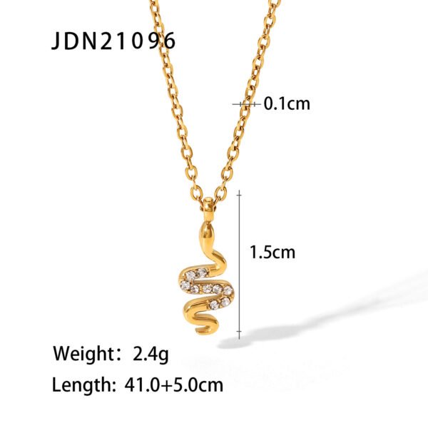 Titanium Steel Necklace 18K Gold Inlaid White Zircon Snake Pendant Necklace Necklaces 9