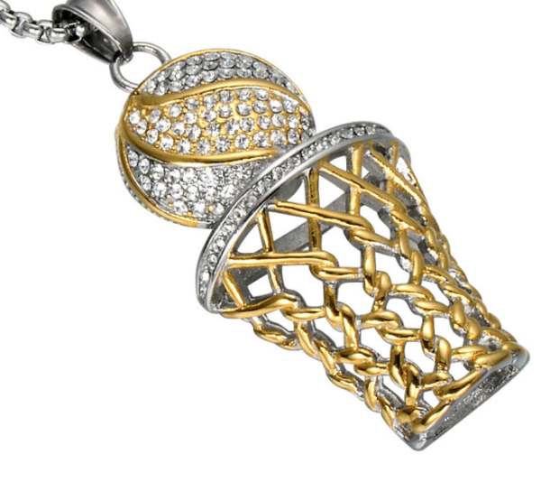 HIP Hop Bling Iced Out Gold Full Rhinestone Basketball Pendants Necklaces 316L Stainless Steel Sports Necklace for Men Jewelry Necklaces 4