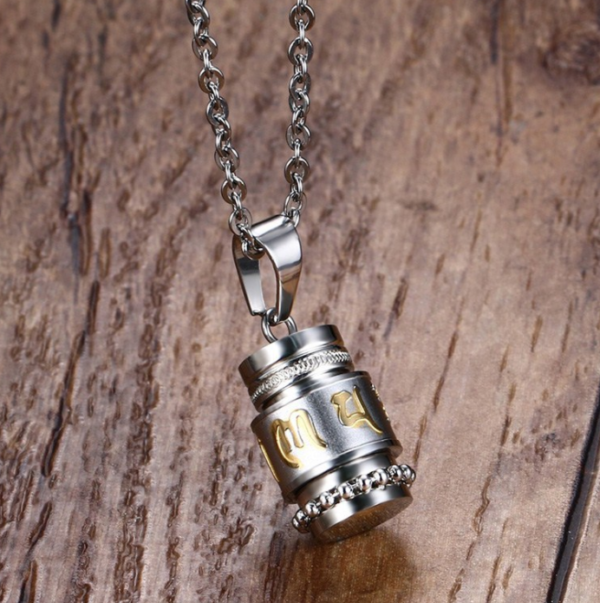 Trend Titanium Steel Prayer Wheel Six-word Mantra Pendant Accessories 4