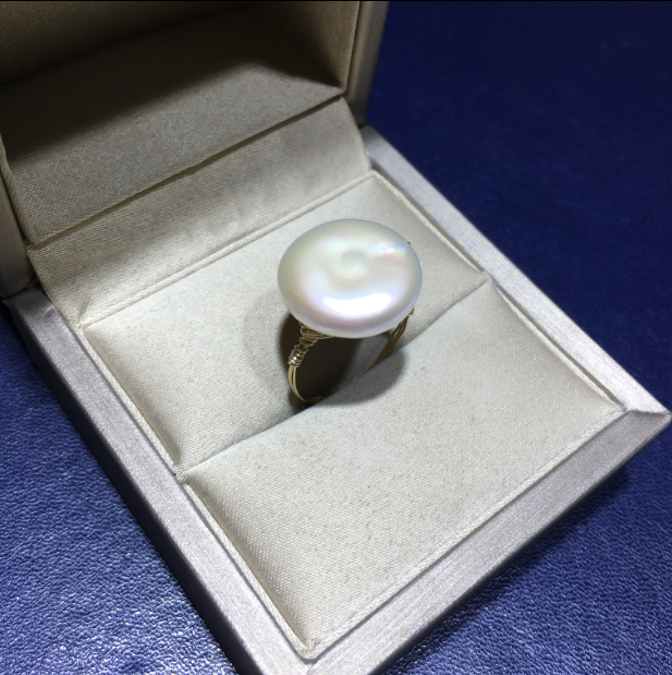 Authentic natural Baroque button 14K gold ring Rings 2