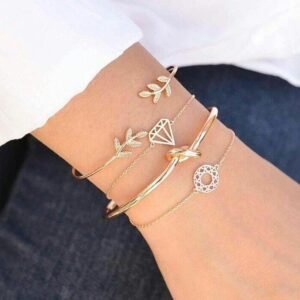 Tocona  T Fashion Bohemia Leaf Knot Hand Cuff Link Chain Charm Bracelet Bangle For Women Gold Bracelets Femme Jewelry 6115 Bracelets