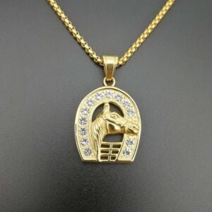 Titanium steel gold-plated diamond gold horse head pendant Accessories