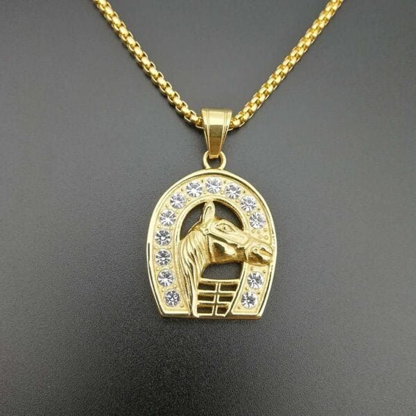Titanium steel gold-plated diamond gold horse head pendant Accessories 3