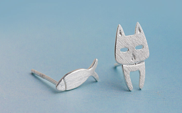 S925 Sterling Silver Stud Earrings Fashion Detachable Cat Fish Pin Studs Cute Comet Silver Earrings Earrings 6