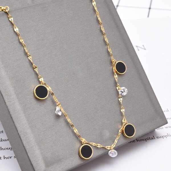 Water Wave Chain Zircon Anklet Small Black Round Pendant Gold Girl Anklet Accessories 7