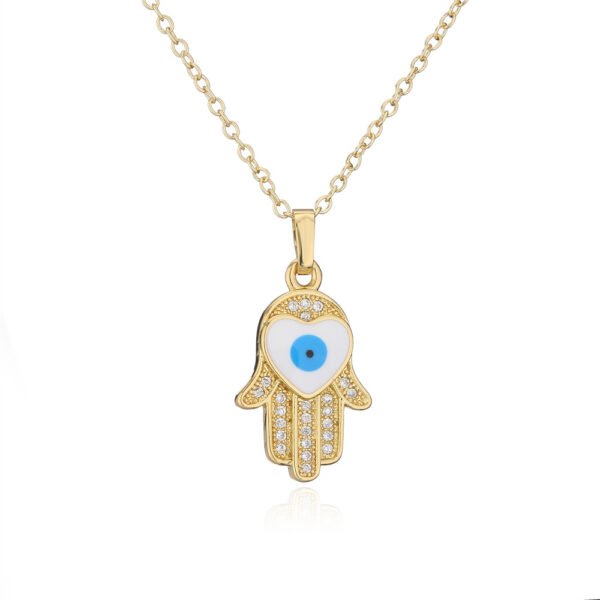 Gold Dripping Zircon Fatima Hand Minority Demon Eye Clavicle Chain Female Necklaces 4