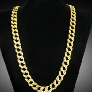MIAMI CUBAN CHAIN NECKLACE 14K GOLD FINISH ICED OUT FULL STONE Necklaces