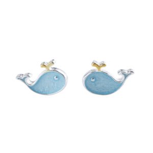 S925 sterling silver spray whale earrings Earrings