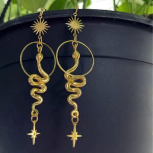 Boho Gothic Circle Gold Snake Earrings Earrings