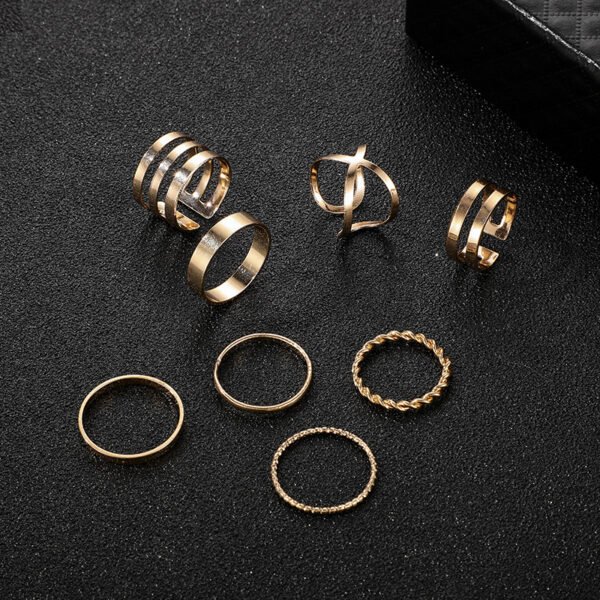 8-Piece Retro Metal Smooth Twist Cross Ring Set Rings 10