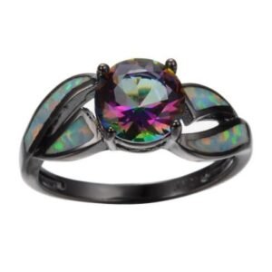 White fire opal ring charm jewelry colorful rainbow sappjire men women black gold engagement ring jewelry with women Rings