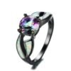 White fire opal ring charm jewelry colorful rainbow sappjire men women black gold engagement ring jewelry with women Rings 10