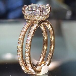 Gold Double Diamond Crown Ring Europe and America Diamond Princess Engagement Ring Rings