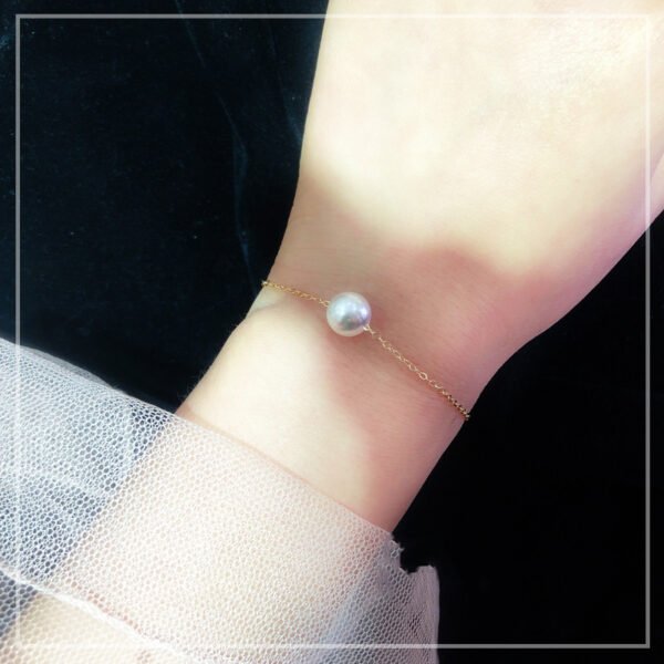 Single 18K Gold Japanese Akoya sea pearl bracelet adjusts natural rose white color gold flawless bulb Bracelets 4