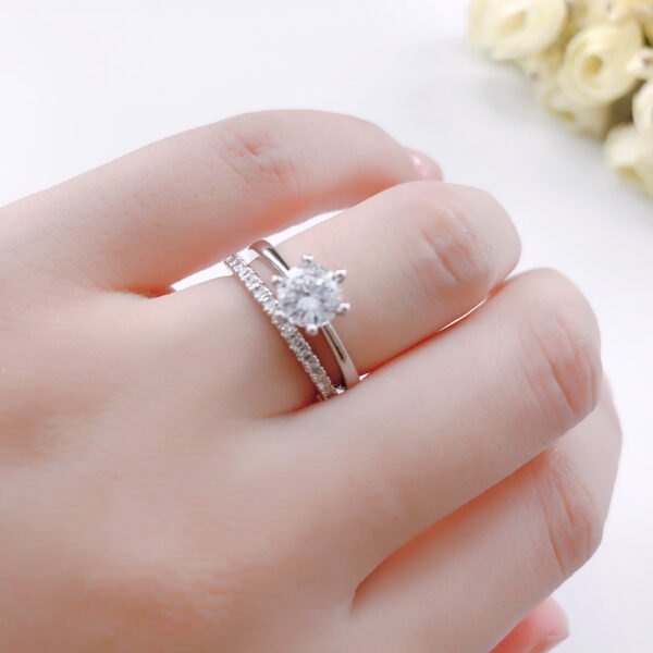 Zircon Micro Set Gold Plated Six Claw Ring Rings 3