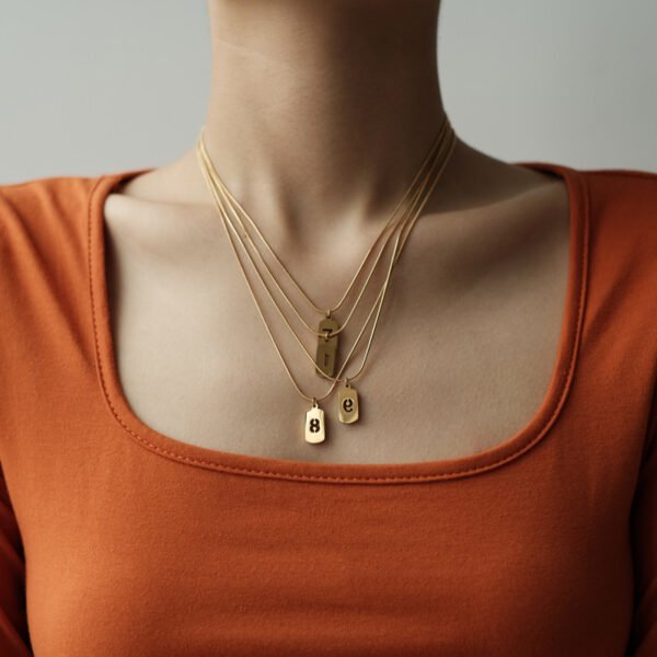 Lucky Number Stacked Square Brand Stainless Steel Necklace Necklaces 8