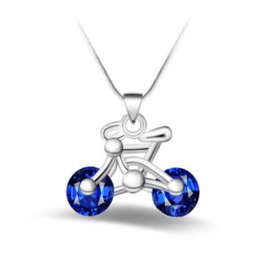 Fashion Silver-plated Blue Diamond Bicycle Pendant Necklaces
