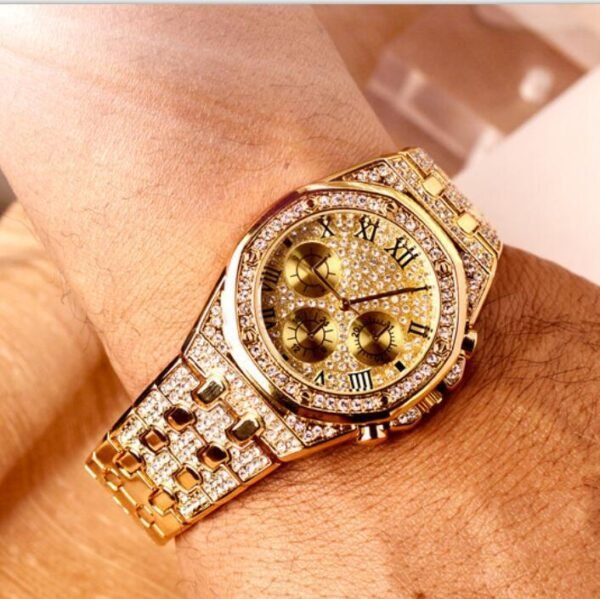 Tyrant Gold Men’s Watch Personality Waterproof Steel Belt Diamond Rhinestone Watch watches 5