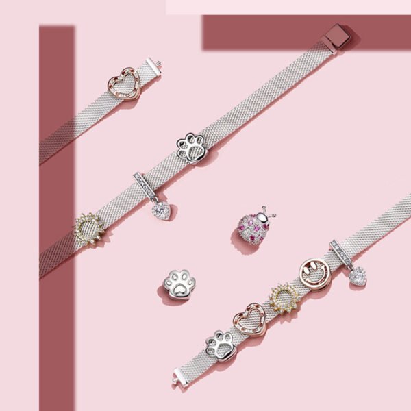 DIY Heart Shaped 925 Sterling Silver Beads Rose Gold Plated Necklaces 6