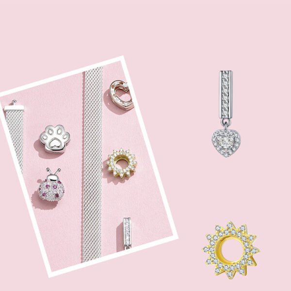 DIY Heart Shaped 925 Sterling Silver Beads Rose Gold Plated Necklaces 7