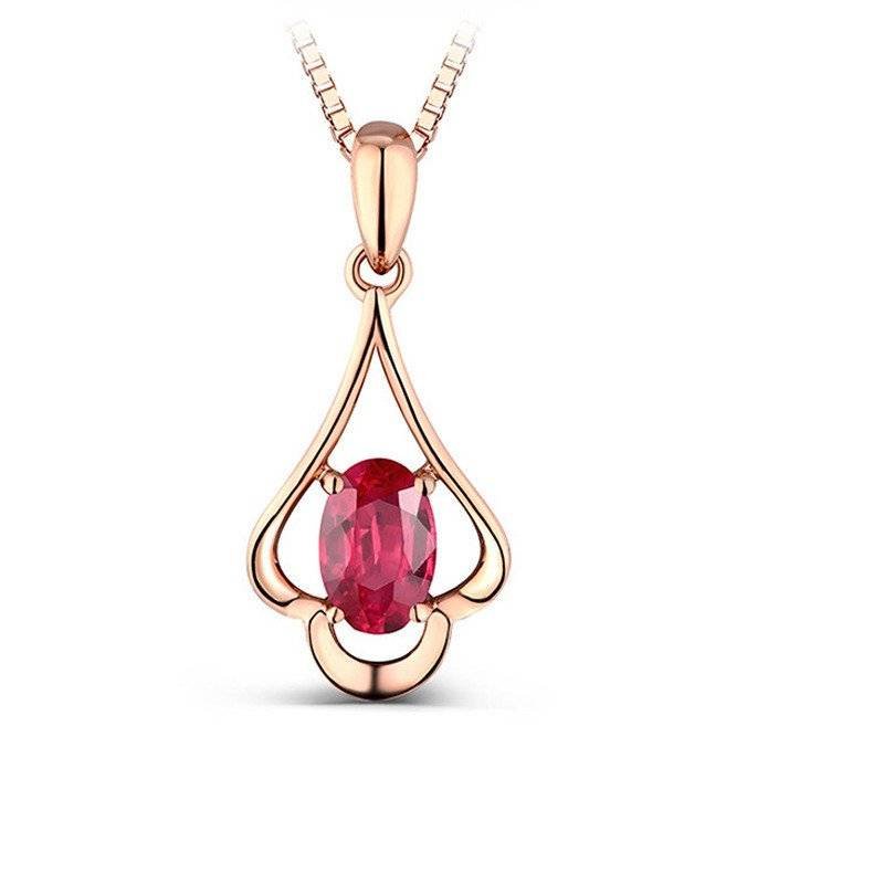 8k Rose Gold Clavicle Chain Ruby Pendant Necklace BestSelling 2