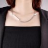 Reflective Pearl Necklace Asymmetric Stitching Chain Necklaces 9
