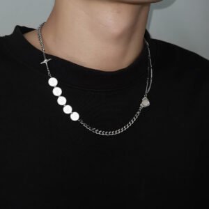 Reflective Pearl Necklace Asymmetric Stitching Chain Necklaces