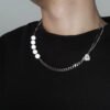 Reflective Pearl Necklace Asymmetric Stitching Chain Necklaces 11