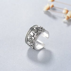 Women’s Wide Face Elephant Vintage Ring Rings