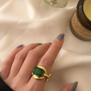 Fashion Retro Personality Emerald Gold Ring Rings