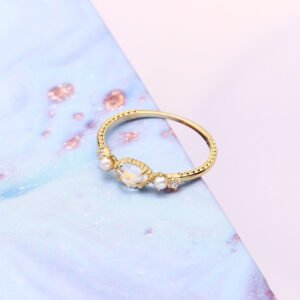 Light Luxury 9K Gold Natural White Crystal Pearl Ring Rings