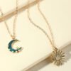 Sun Moon Necklace Blue Gold Stainless Steel Pendant Necklaces Jewelry Necklaces 14
