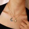 Sun Moon Necklace Blue Gold Stainless Steel Pendant Necklaces Jewelry Necklaces 9