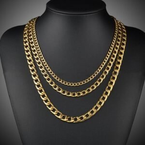 Hip Hop NK Necklace Wide Flat Men’s Thick Chain Stainless Steel 18K Gold Plated Necklaces
