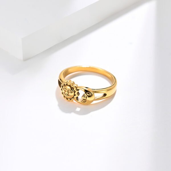 Unisex Men Women Rings Moon Sun Design Stainless Steel Rose Gold Silver Color Large US size 5 6 7 8 9 10 11 12 Rings 3