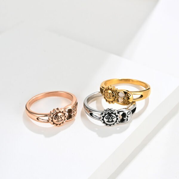 Unisex Men Women Rings Moon Sun Design Stainless Steel Rose Gold Silver Color Large US size 5 6 7 8 9 10 11 12 Rings 4