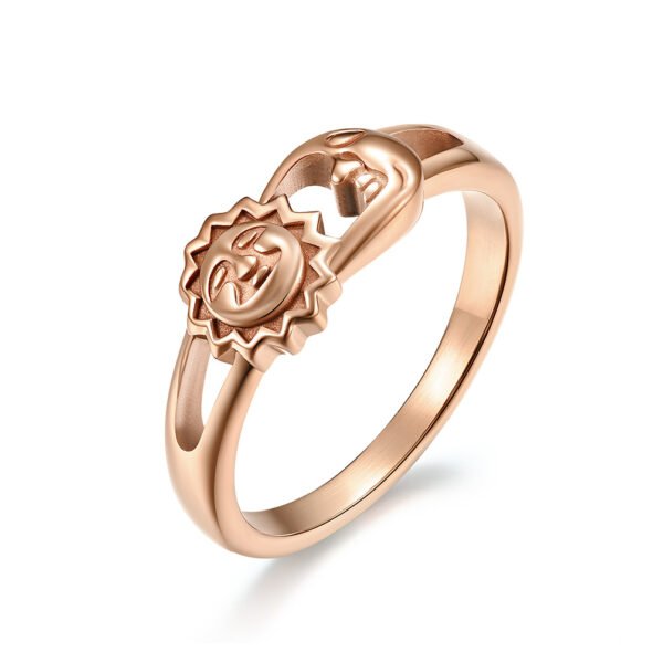 Unisex Men Women Rings Moon Sun Design Stainless Steel Rose Gold Silver Color Large US size 5 6 7 8 9 10 11 12 Rings 9