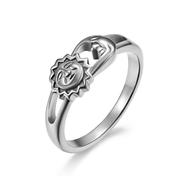 Unisex Men Women Rings Moon Sun Design Stainless Steel Rose Gold Silver Color Large US size 5 6 7 8 9 10 11 12 Rings 7