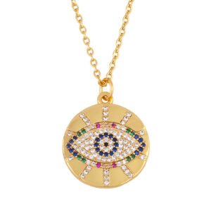FLOLA Gold Filled Evil Eye Necklaces For Women Blue Eye Pendants Necklaces Crystal CZ Zircon Rainbow Jewelry Necklaces