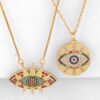FLOLA Gold Filled Evil Eye Necklaces For Women Blue Eye Pendants Necklaces Crystal CZ Zircon Rainbow Jewelry Necklaces 9