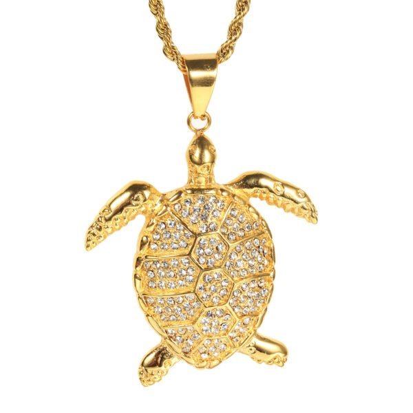 European And American Foreign Trade Gold With Diamonds Animal Turtle Pendant Necklace Male Titanium Steel Hip Hop Accessories Cross-Border E-Commerce Necklaces 4