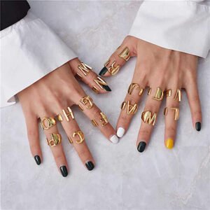 European And American A-Z Letter Ring Gold Metal Adjustable Open Ring Initials Name Letter Female Factory Direct Sales Rings
