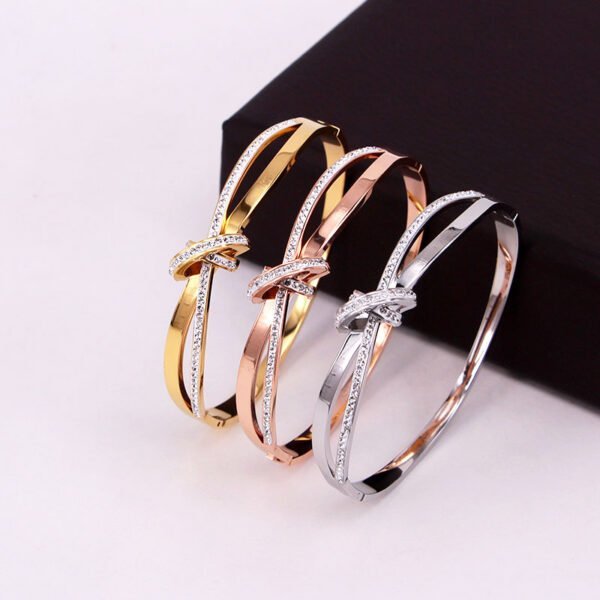 Diamond Double Ring Bracelet Titanium Steel Plated 18K Rose Gold Bow Female Bracelet BestSelling 7