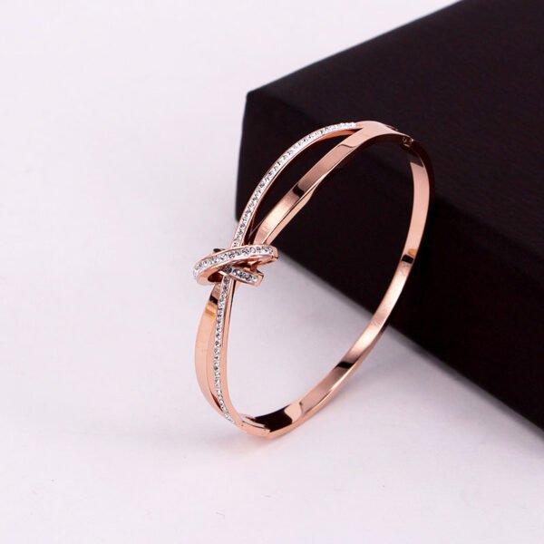 Diamond Double Ring Bracelet Titanium Steel Plated 18K Rose Gold Bow Female Bracelet BestSelling 5