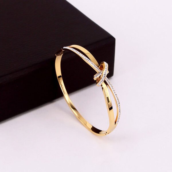 Diamond Double Ring Bracelet Titanium Steel Plated 18K Rose Gold Bow Female Bracelet BestSelling 4