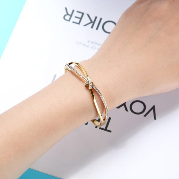 Diamond Double Ring Bracelet Titanium Steel Plated 18K Rose Gold Bow Female Bracelet BestSelling 8