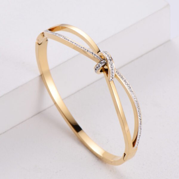 Diamond Double Ring Bracelet Titanium Steel Plated 18K Rose Gold Bow Female Bracelet BestSelling 11