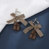 Japanese Cute Girl Simulation Earrings Retro Lattice Ear Hooks Earrings 12