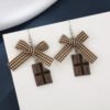Japanese Cute Girl Simulation Earrings Retro Lattice Ear Hooks Earrings 11
