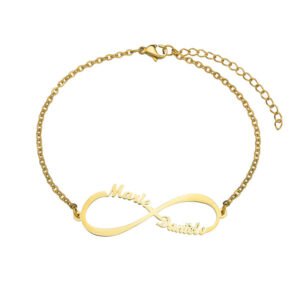 Personalized Jewelry Custom Double Name Date Infinity Bracelet Rose Gold Infinity Nameplate Bracelets Stainless Steel Hand Chain Bracelets